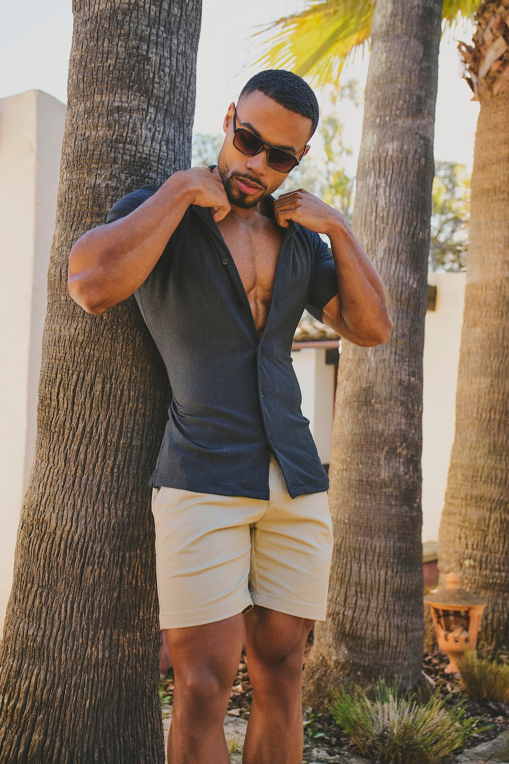 Athletic Fit Stretch Chino Shorts 7" in Stone - TAILORED ATHLETE - USA