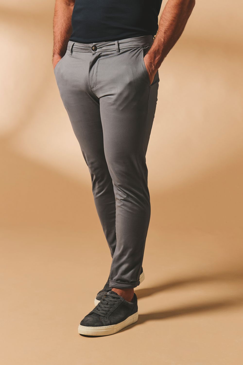 Athletic Fit Cotton Stretch Chino Pants in Dark Grey - TAILORED ATHLETE - USA