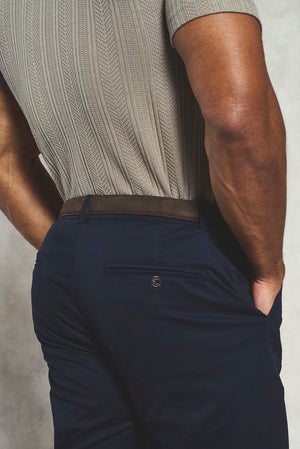 Athletic Fit Cotton Stretch Chino Pants in Navy - TAILORED ATHLETE - USA