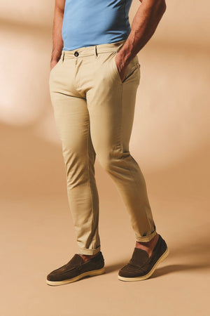 Athletic Fit Cotton Stretch Chino Pants in Stone - TAILORED ATHLETE - USA