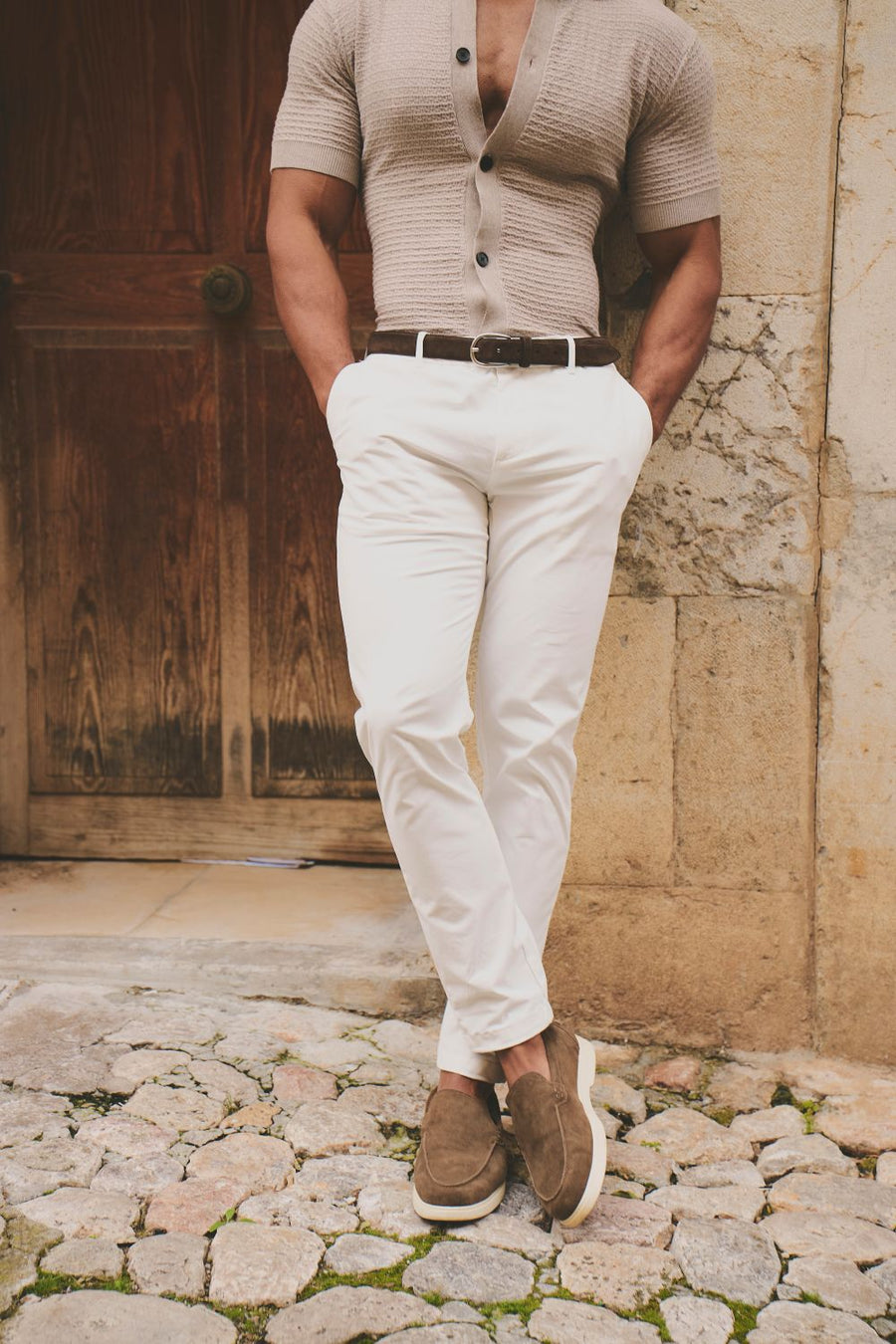 Athletic Fit Cotton Stretch Chino Pants in Chalk - TAILORED ATHLETE - USA