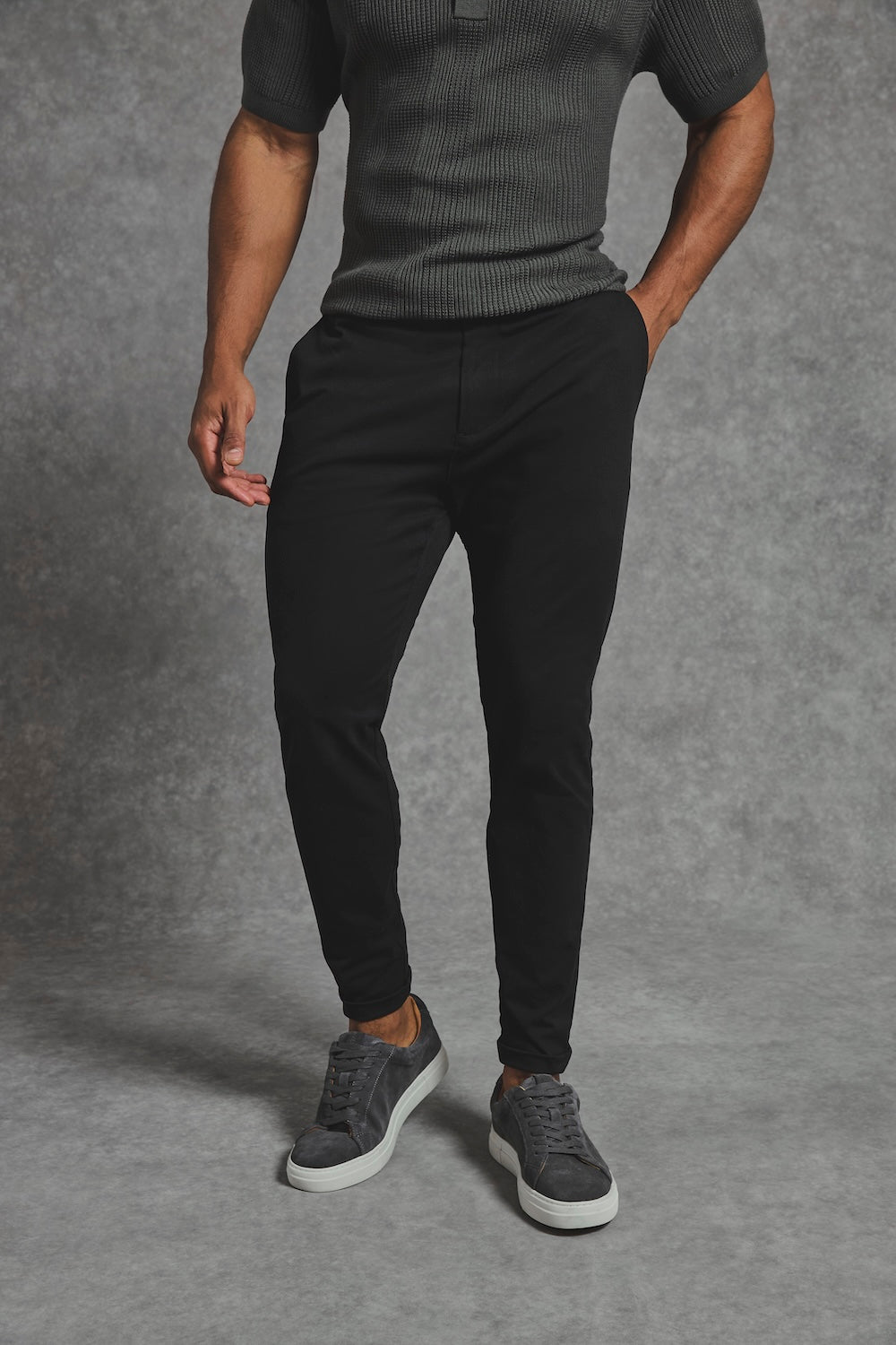 Athletic Fit Cotton Stretch Chino Pants in Black - TAILORED ATHLETE - USA