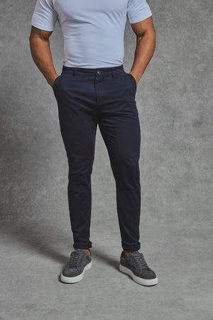 Athletic Fit Cotton Stretch Chino Pants in Navy - TAILORED ATHLETE - USA