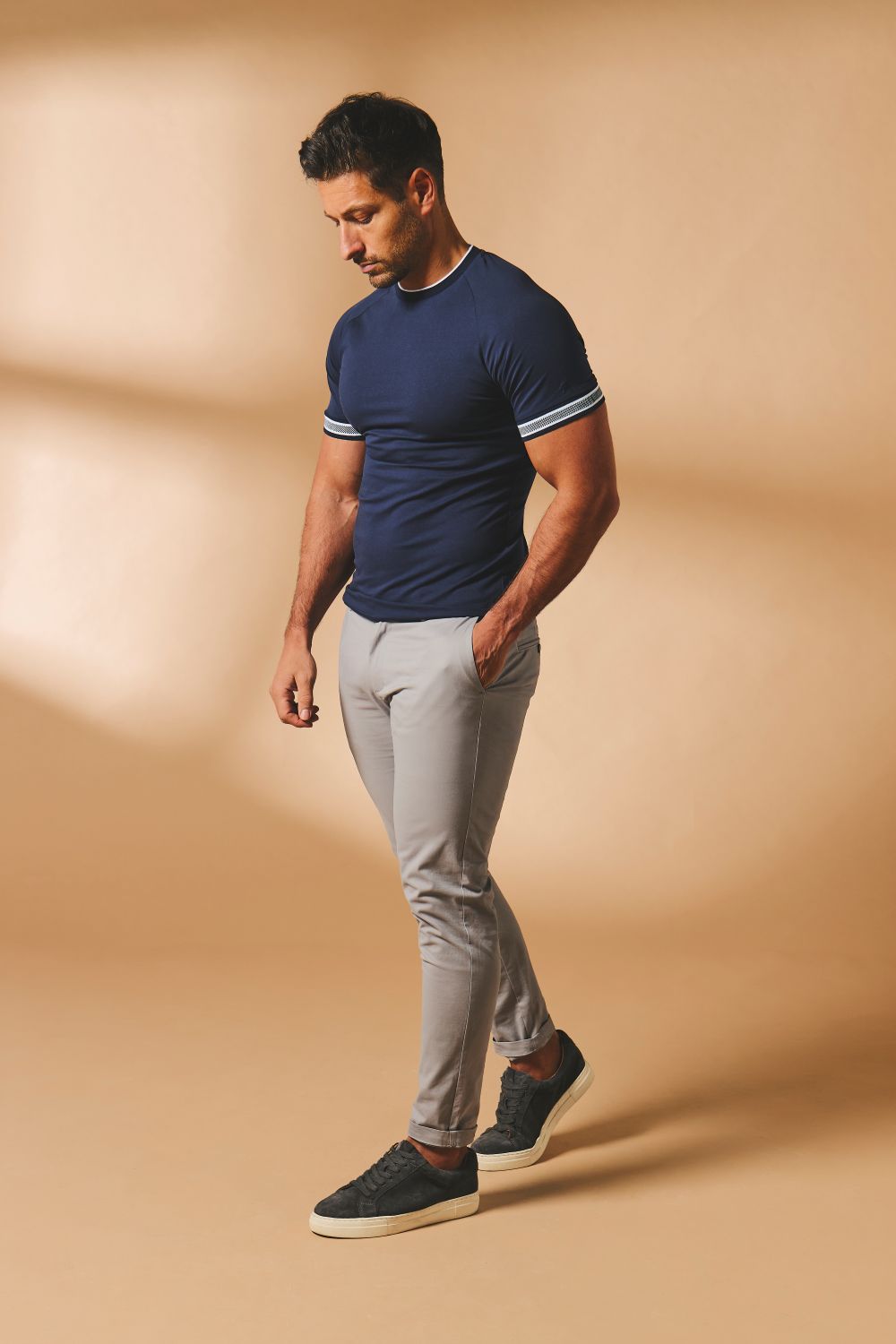 Athletic Fit Cotton Stretch Chino Pants in Pale Grey - TAILORED ATHLETE - USA