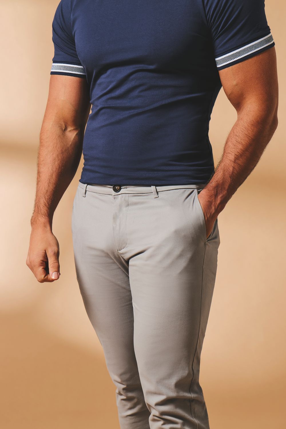 Athletic Fit Cotton Stretch Chino Pants in Pale Grey - TAILORED ATHLETE - USA