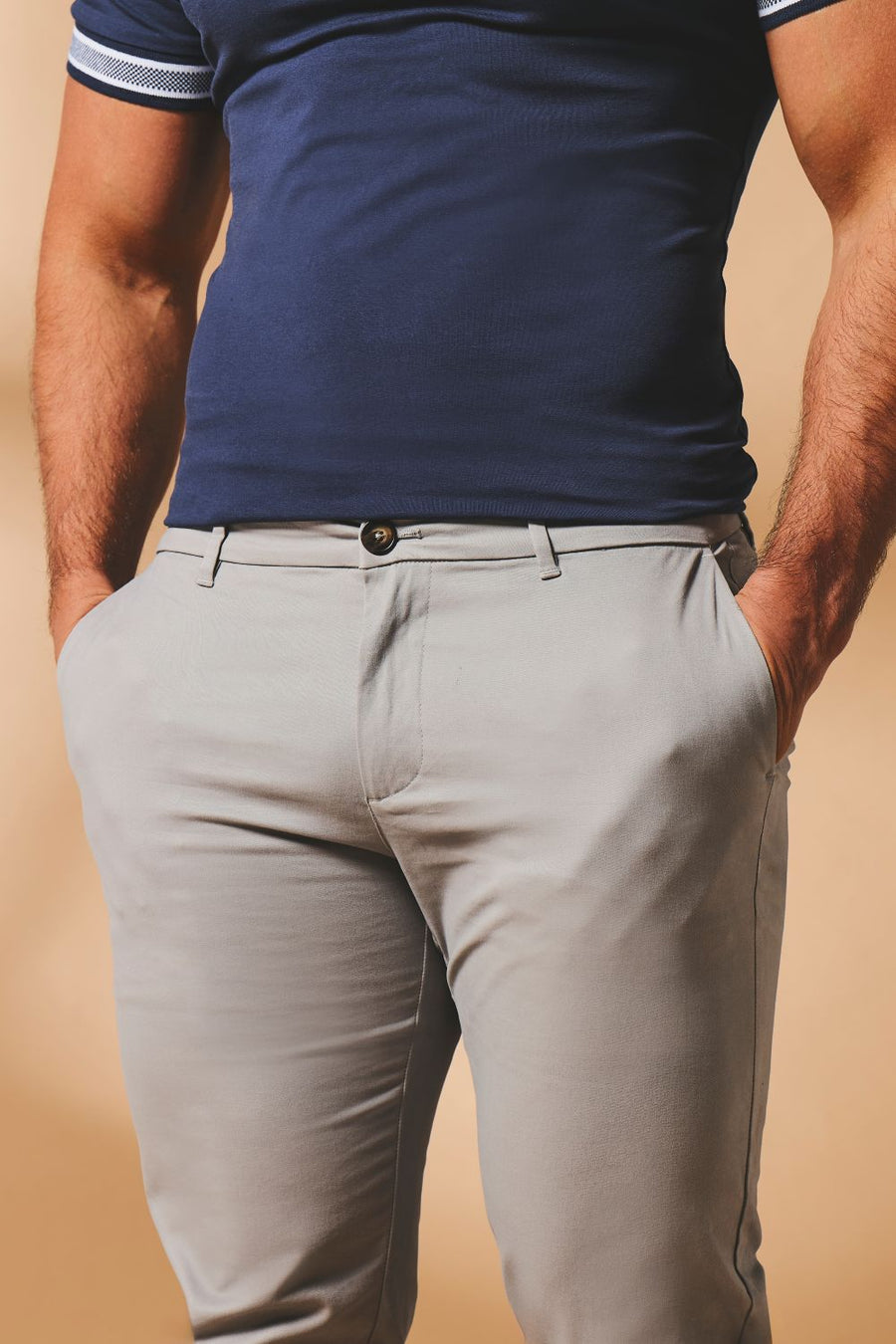 Athletic Fit Cotton Stretch Chino Pants in Pale Grey - TAILORED ATHLETE - USA