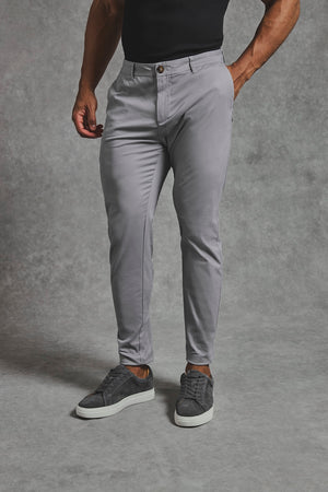 Athletic Fit Cotton Stretch Chino Pants in Pale Grey - TAILORED ATHLETE - USA