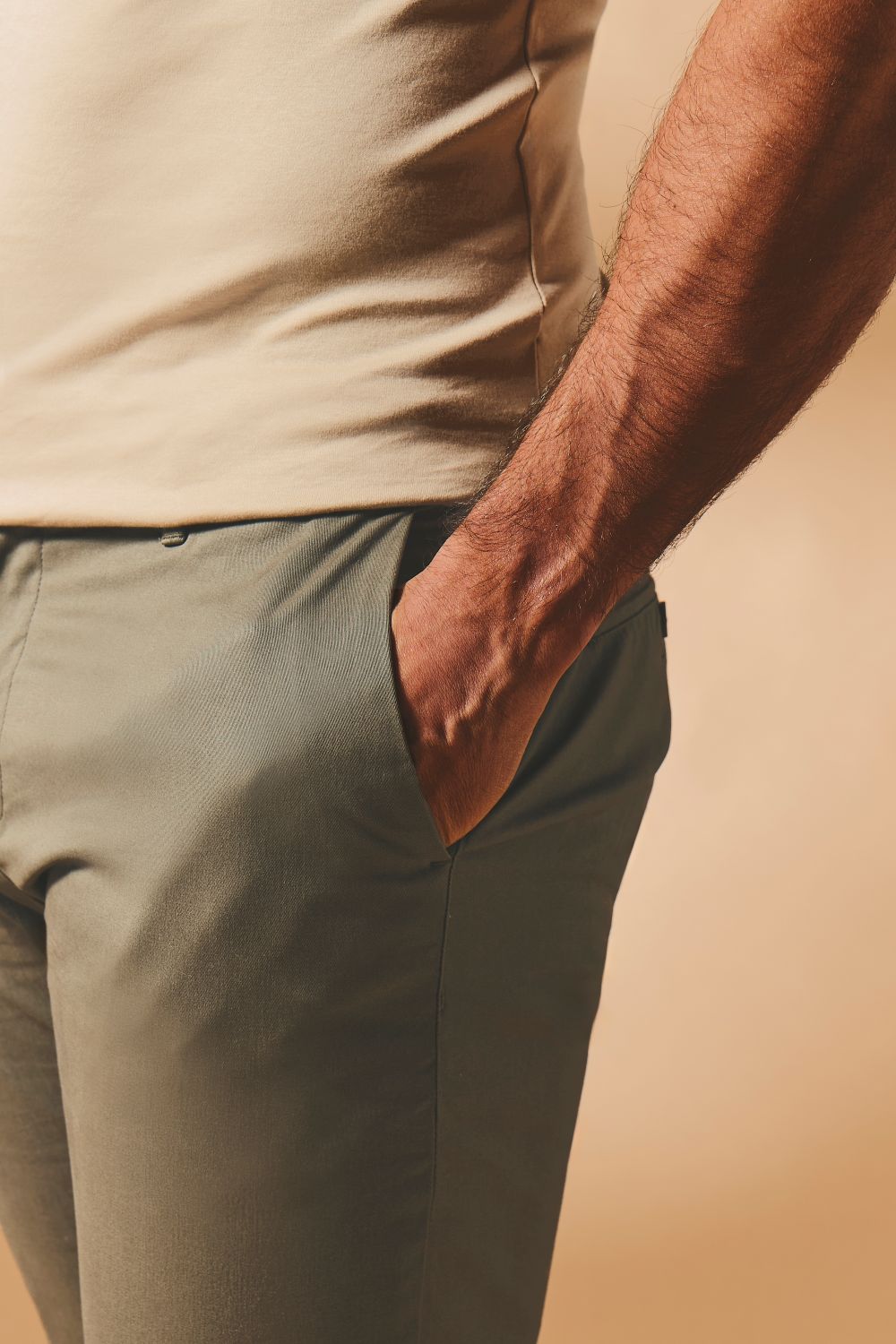 Athletic Fit Cotton Stretch Chino Pants in Soft Khaki - TAILORED ATHLETE - USA
