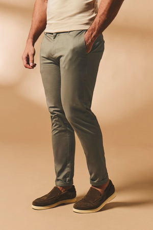 Athletic Fit Cotton Stretch Chino Pants in Soft Khaki - TAILORED ATHLETE - USA