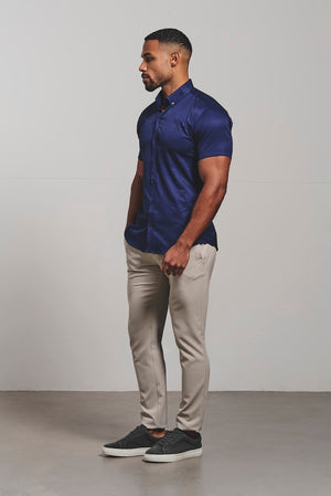 Athletic Fit Short Sleeve Signature Shirt in French Navy - TAILORED ATHLETE - USA