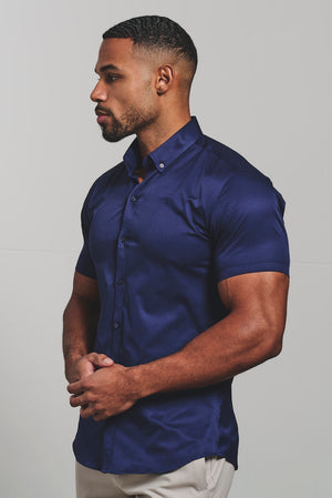 Athletic Fit Short Sleeve Signature Shirt in French Navy - TAILORED ATHLETE - USA