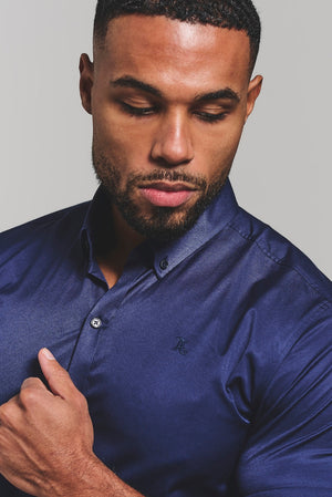 Athletic Fit Short Sleeve Signature Shirt in French Navy - TAILORED ATHLETE - USA
