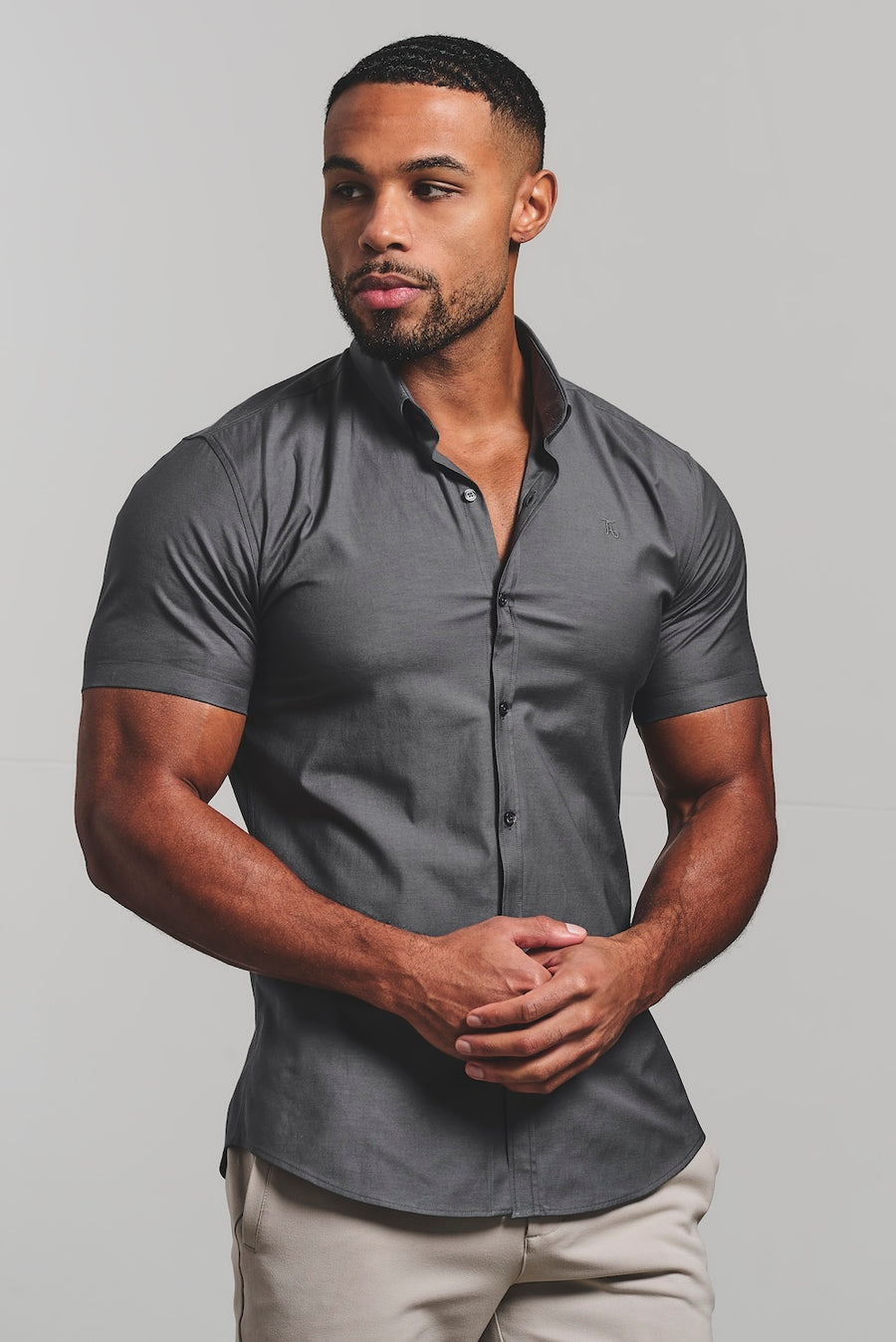 Athletic Fit Short Sleeve Signature Shirt in Grey - TAILORED ATHLETE - USA