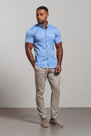 Athletic Fit Short Sleeve Signature Shirt in Mid Blue - TAILORED ATHLETE - USA