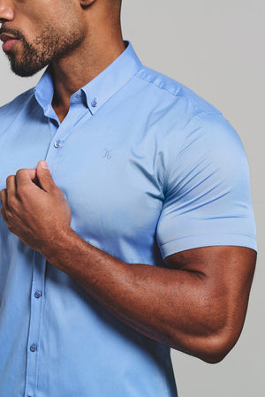 Athletic Fit Short Sleeve Signature Shirt in Mid Blue - TAILORED ATHLETE - USA