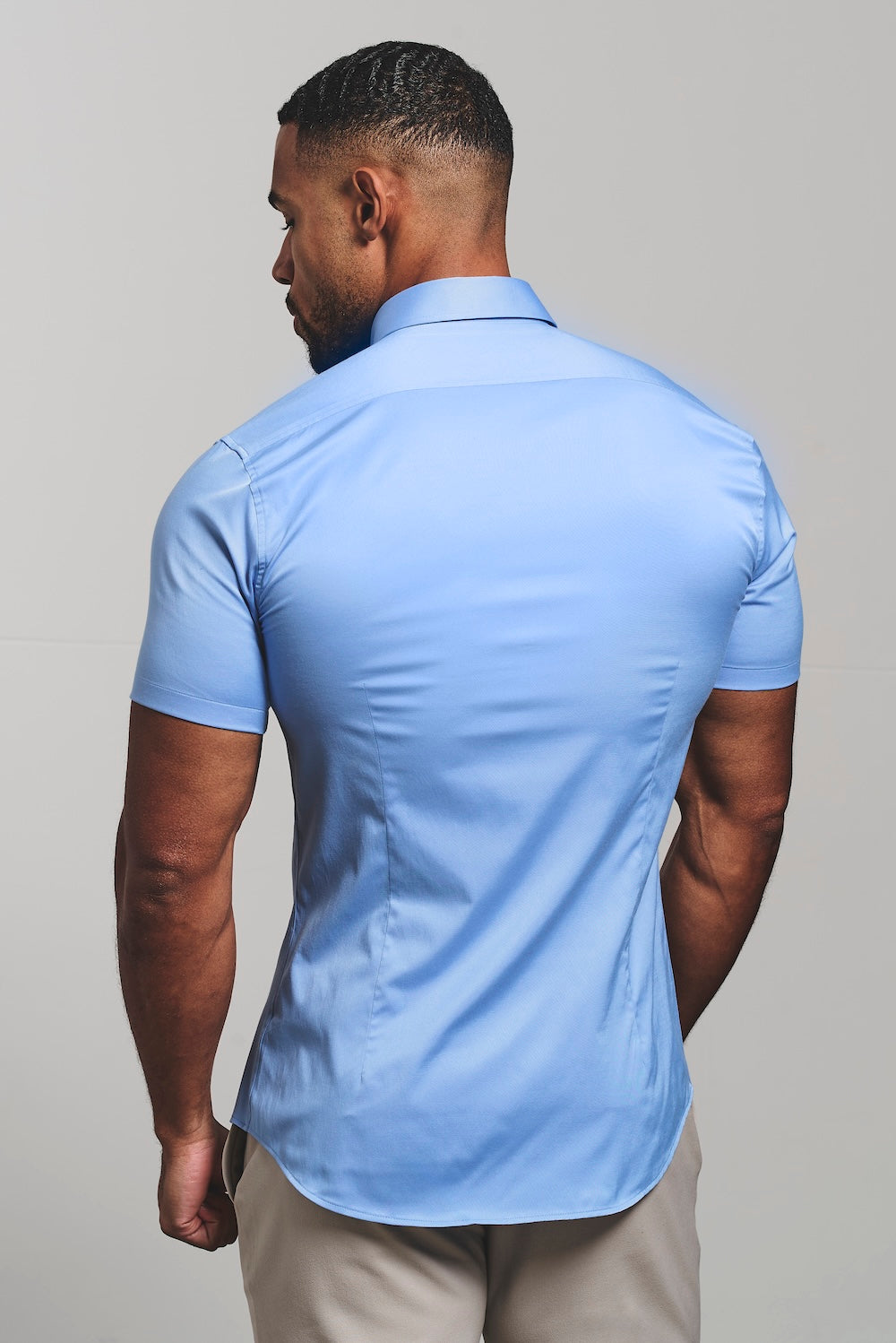 Athletic Fit Short Sleeve Signature Shirt in Mid Blue - TAILORED ATHLETE - USA