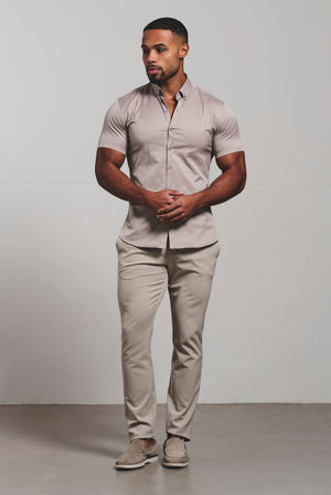 Athletic Fit Short Sleeve Signature Shirt in Truffle - TAILORED ATHLETE - USA