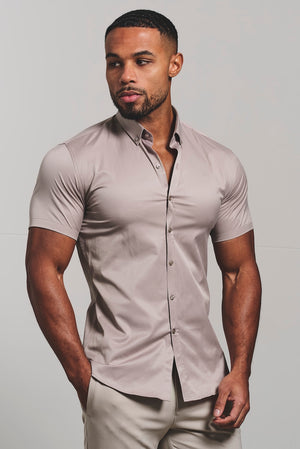 Athletic Fit Short Sleeve Signature Shirt in Truffle - TAILORED ATHLETE - USA