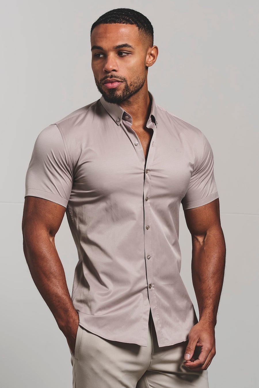 Athletic Fit Short Sleeve Signature Shirt in Truffle - TAILORED ATHLETE - USA