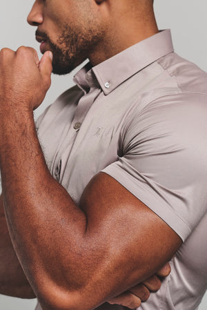 Athletic Fit Short Sleeve Signature Shirt in Truffle - TAILORED ATHLETE - USA