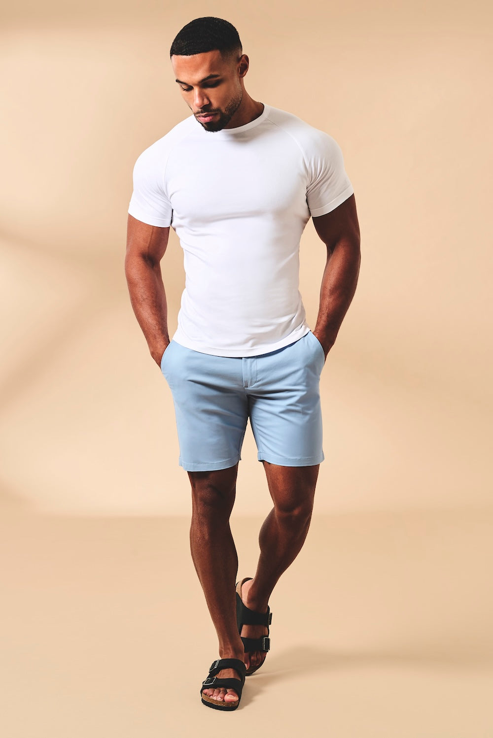 Athletic Fit Stretch Chino Shorts 7" in Light Blue - TAILORED ATHLETE - USA