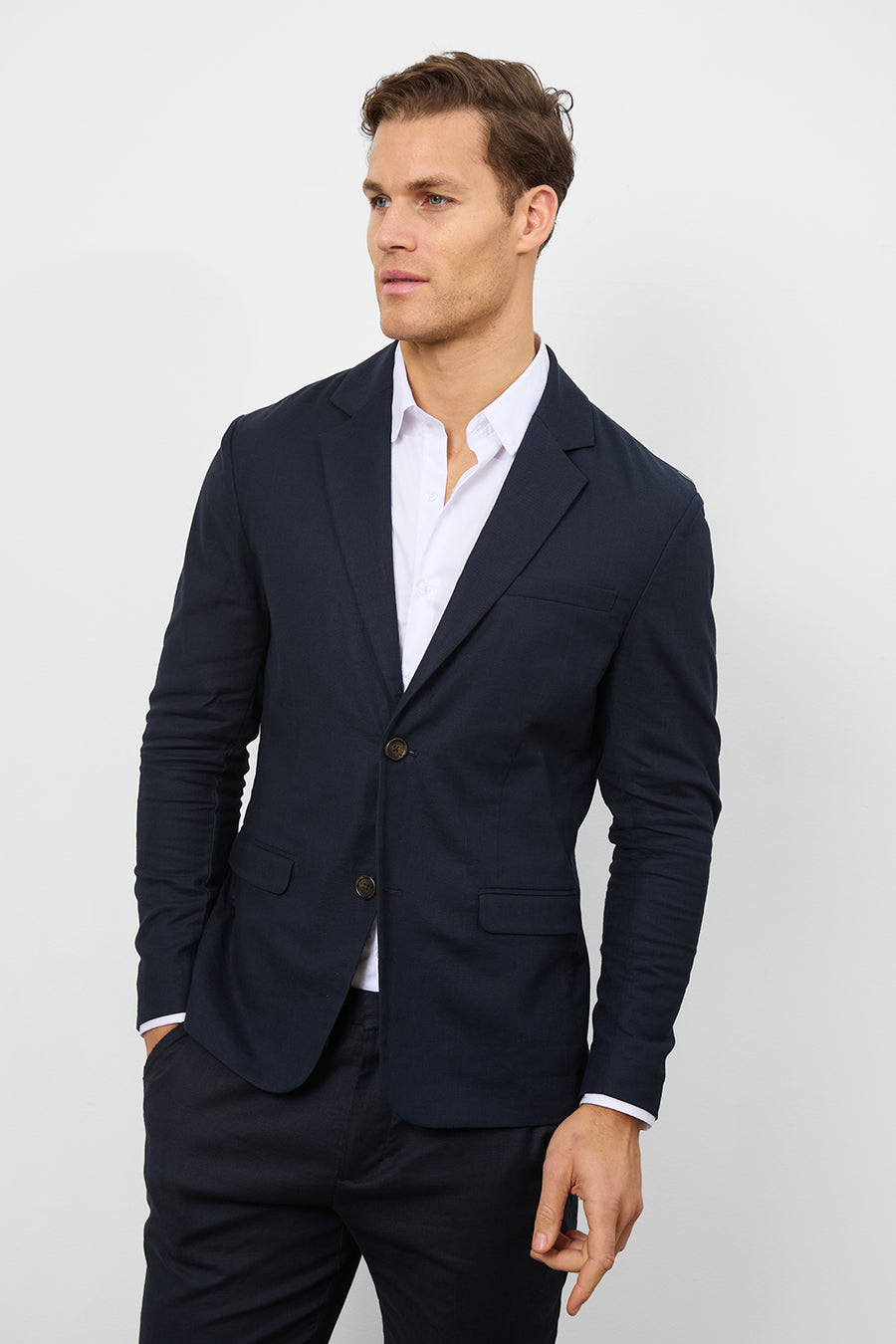 Linen Blend Suit Jacket in Navy - TAILORED ATHLETE - USA