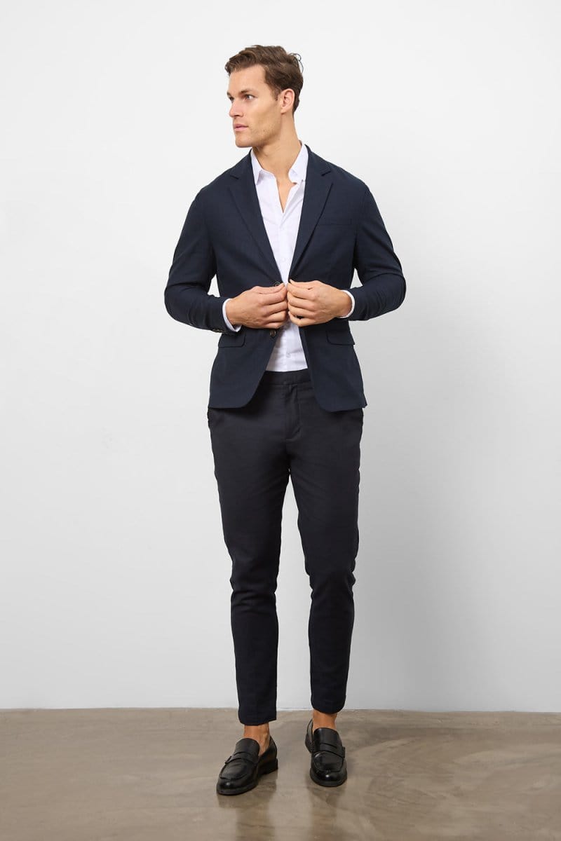 Stretch Linen Blend Suit Pants in Navy 32W 34L