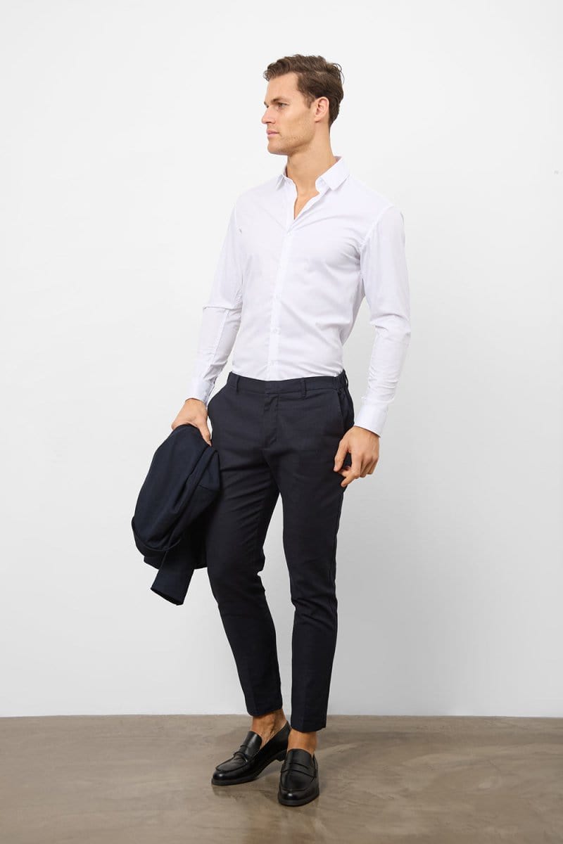 Linen Blend Suit Pants in Navy - TAILORED ATHLETE - USA