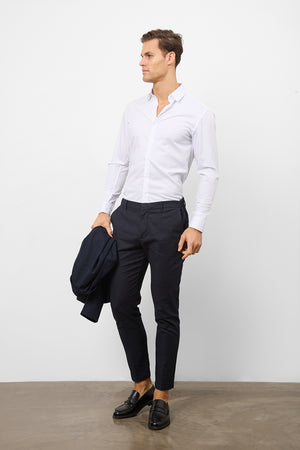 Linen Blend Suit Trousers in Navy - TAILORED ATHLETE - USA