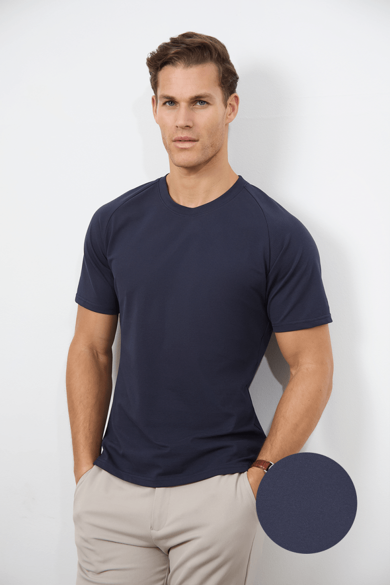 Textured Jersey T-Shirt in Navy - TAILORED ATHLETE - USA