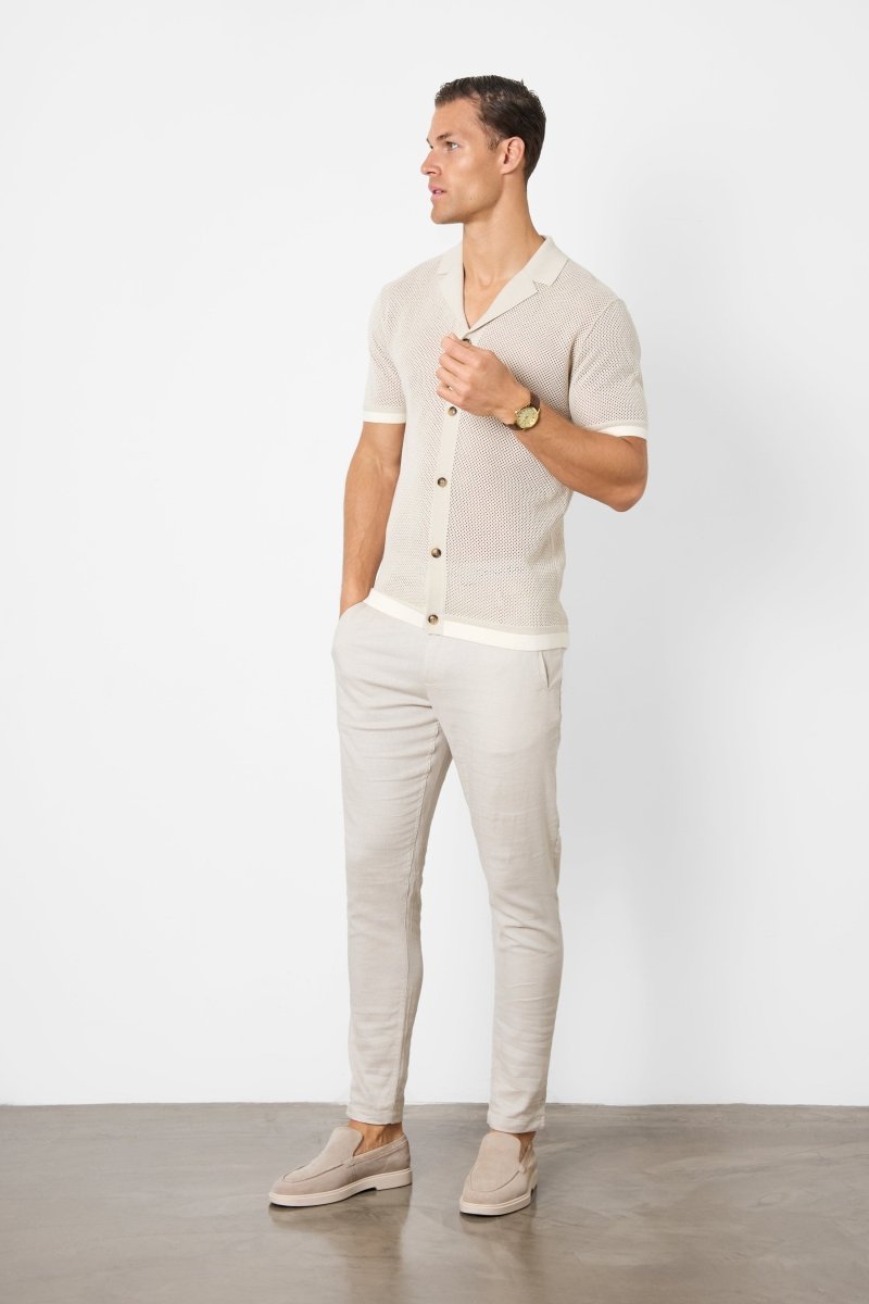Open Stitch Cuban Collar Knitted Shirt in Stone - TAILORED ATHLETE - USA