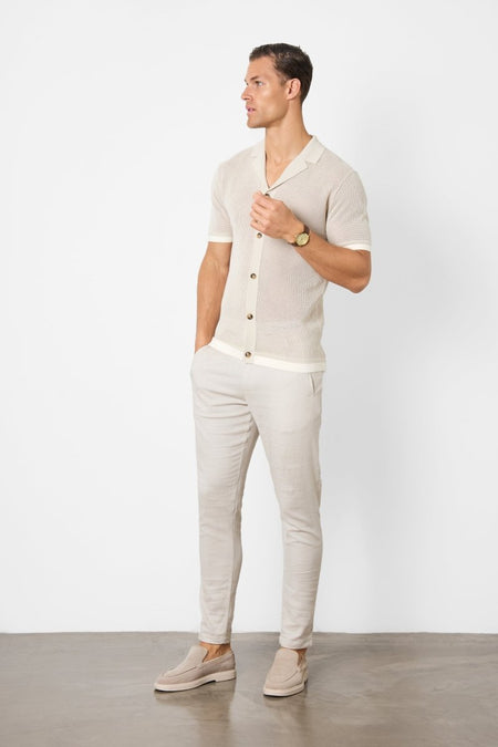 Open Stitch Cuban Collar Knitted Shirt in Stone - TAILORED ATHLETE - USA