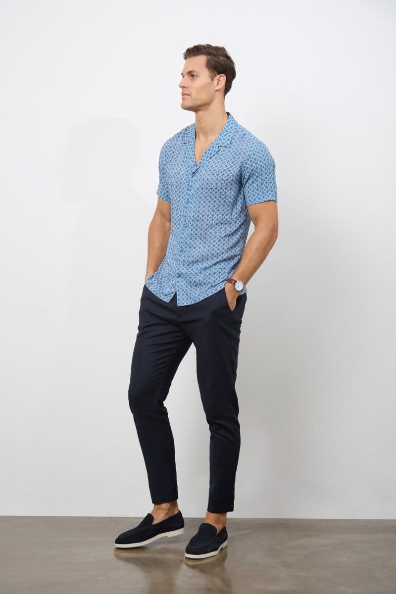 Printed Shirt in Slate Blue/White Circle Geo - TAILORED ATHLETE - USA