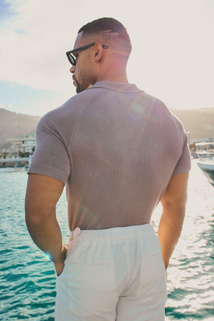 Open Collar Knitted Polo Shirt in Dusty Rose - TAILORED ATHLETE - USA