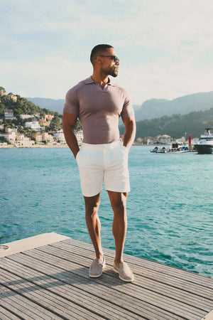 Open Collar Knitted Polo Shirt in Dusty Rose - TAILORED ATHLETE - USA