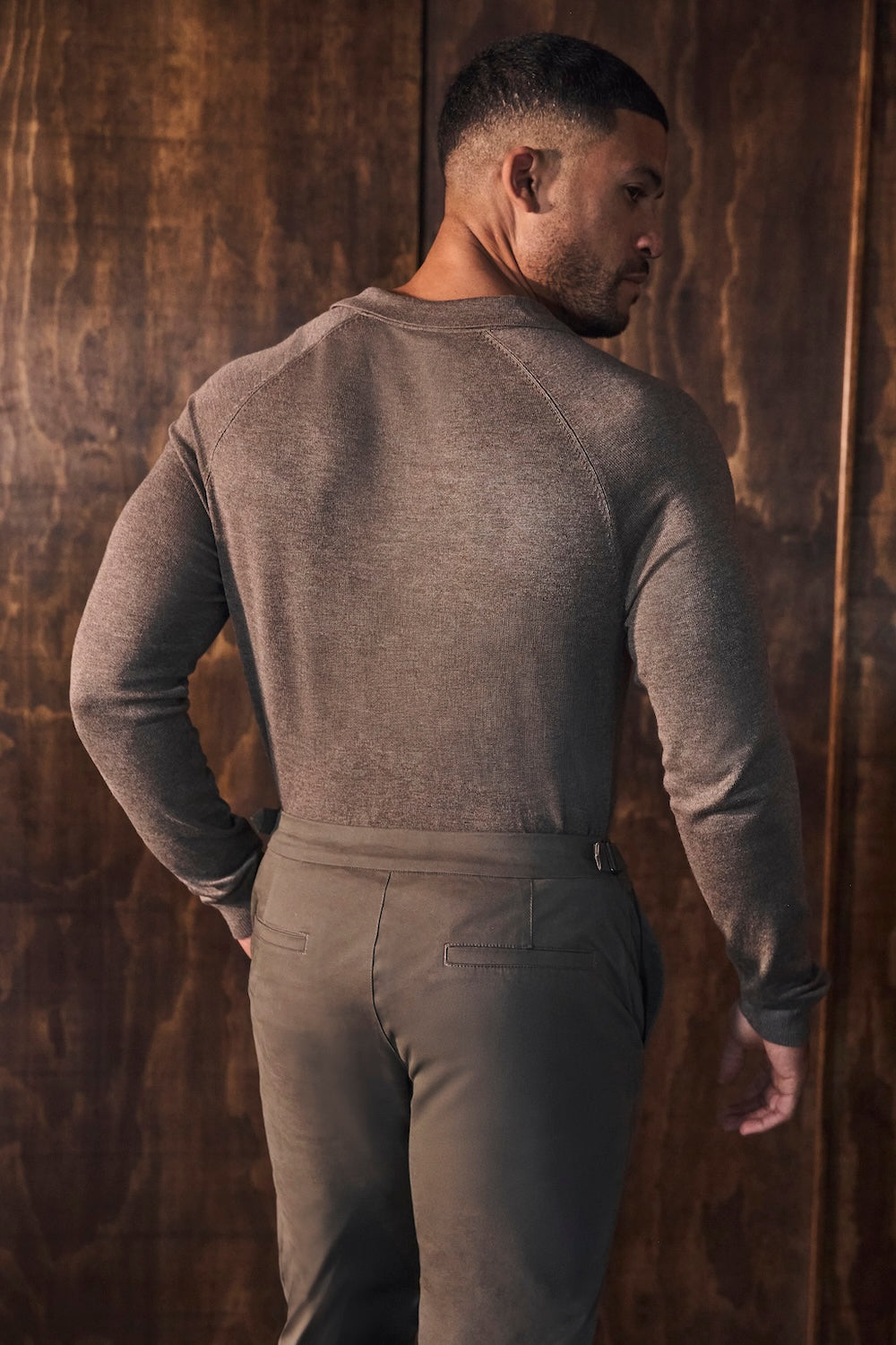 Open Collar Knitted Polo Shirt in Brown Marl - TAILORED ATHLETE - USA