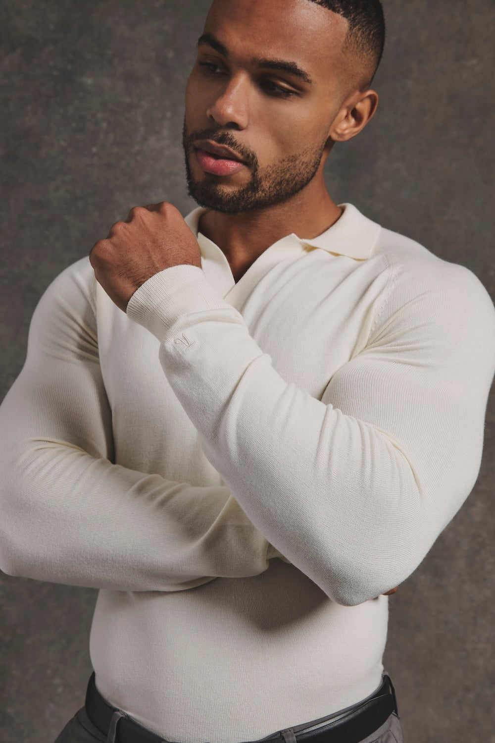 Open Collar Knitted Polo Shirt in Winter White - TAILORED ATHLETE - USA