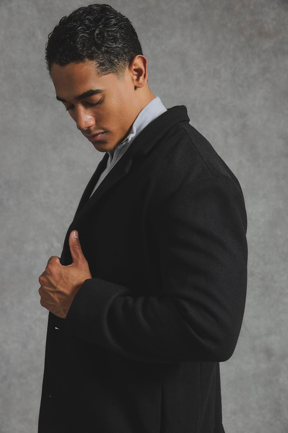 Single Breasted Overcoat in Black XL