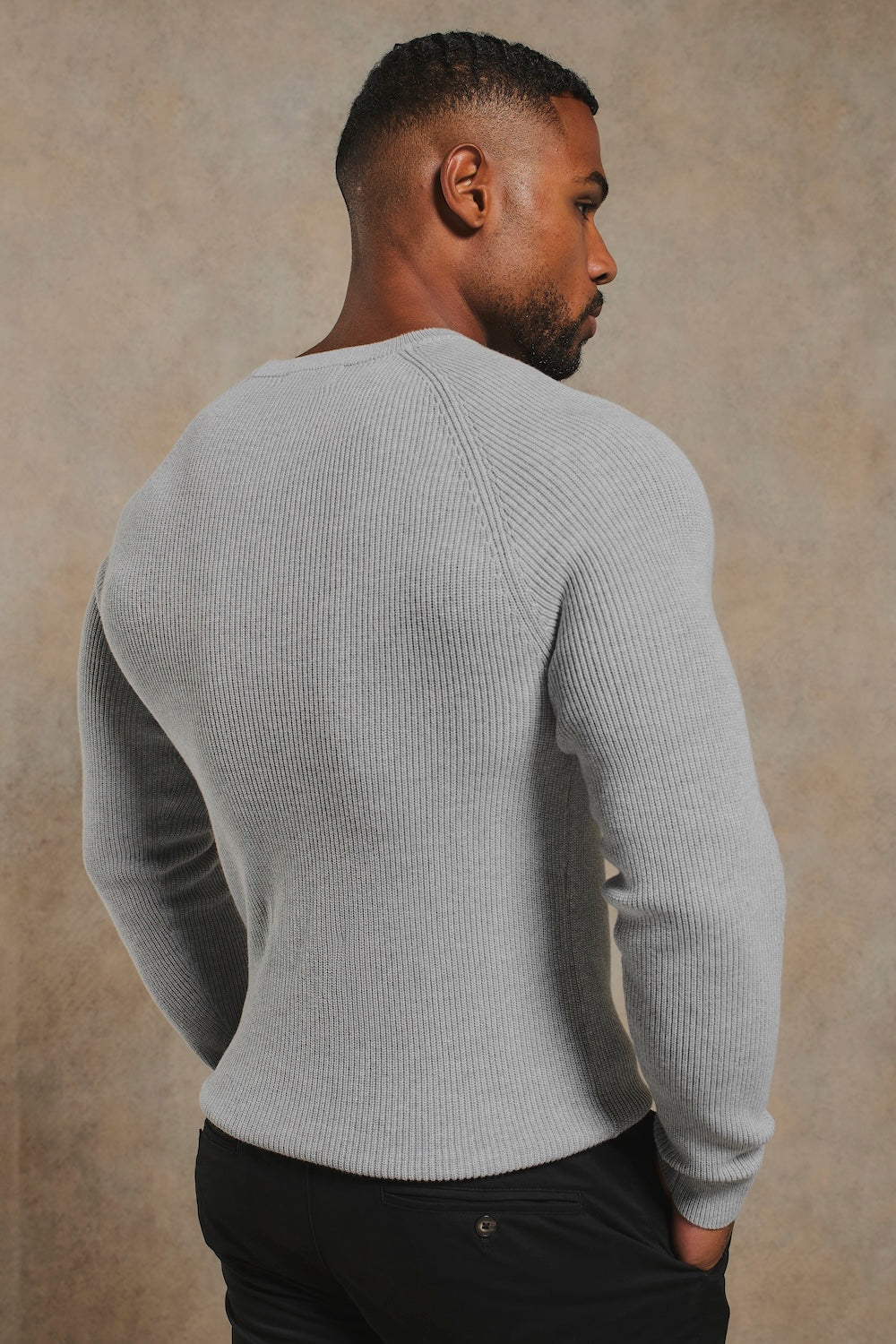 Pure Cotton Knitted Textured Crew Neck Sweater in Soft Grey Marl