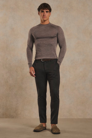 Extra Fine Merino Wool Crew Neck Sweater in Mocha Marl