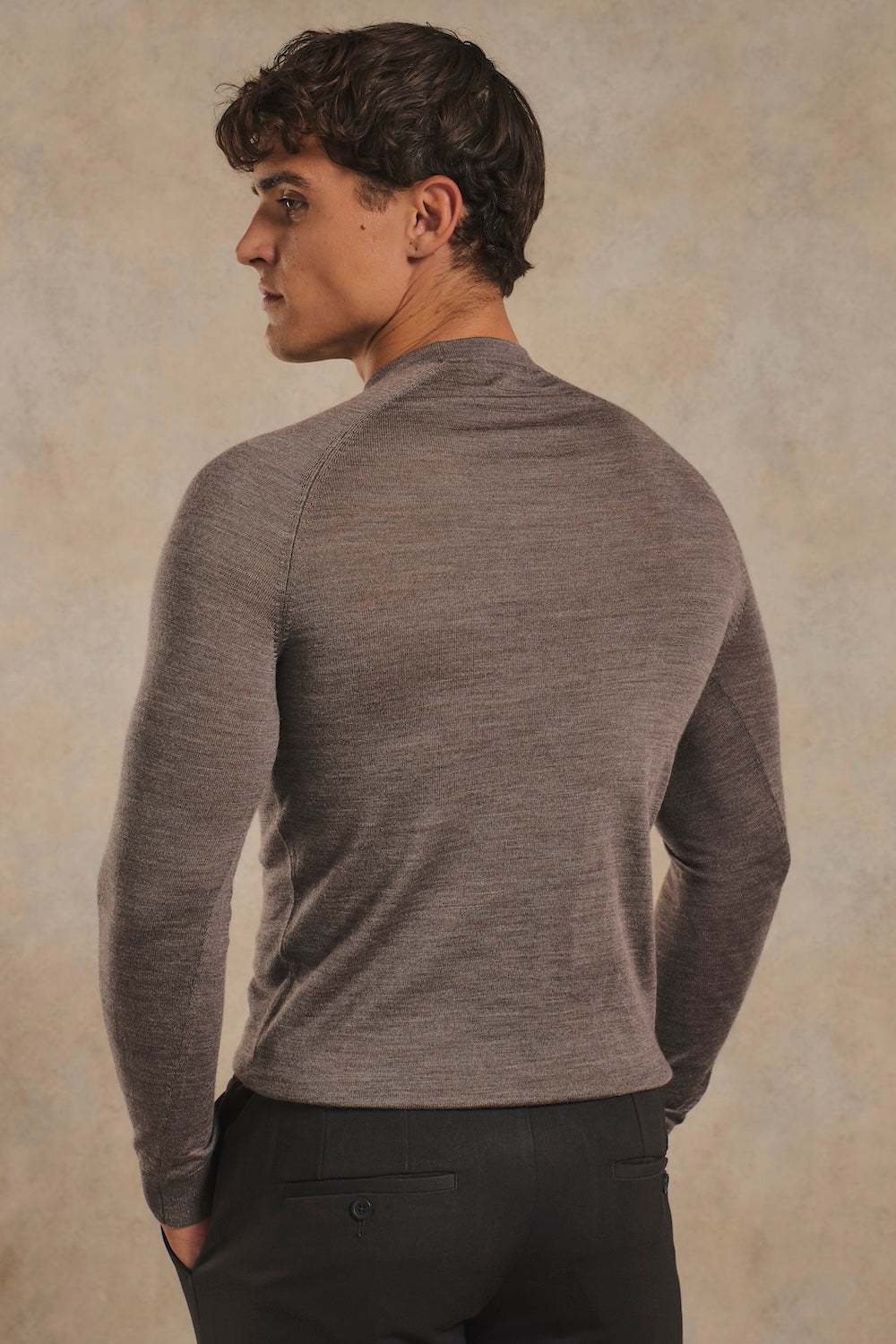 Extra Fine Merino Wool Crew Neck Sweater in Mocha Marl
