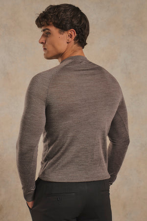 Extra Fine Merino Wool Crew Neck Sweater in Mocha Marl