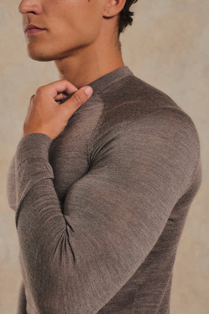 Extra Fine Merino Wool Crew Neck Sweater in Mocha Marl