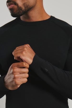 Pure Cotton Knitted Crew Neck Sweater in Black