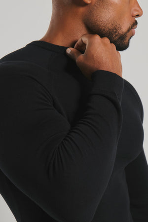 Pure Cotton Knitted Crew Neck Sweater in Black