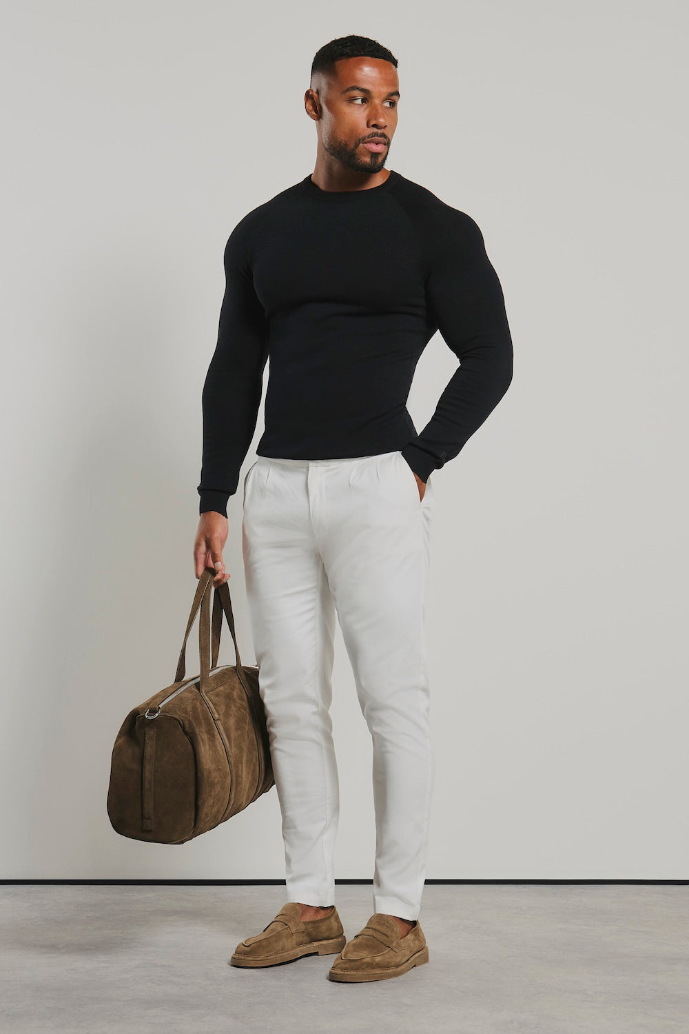 Pure Cotton Knitted Crew Neck Sweater in Black