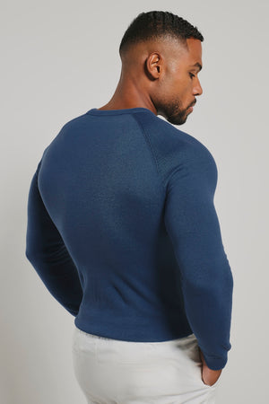 Pure Cotton Knitted Crew Neck Sweater in Airforce