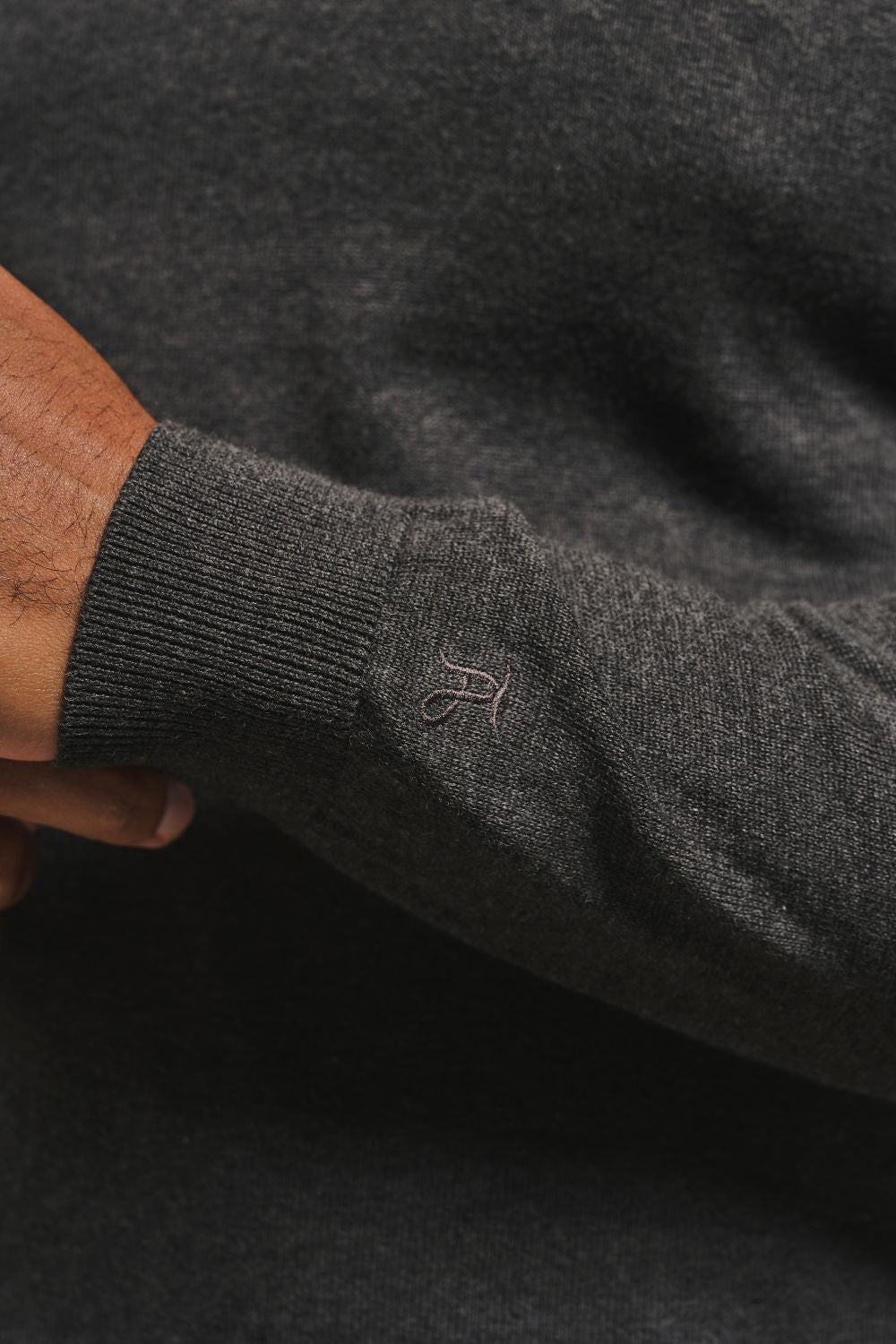 Pure Cotton Knitted Half Zip Neck Sweater in Anthracite