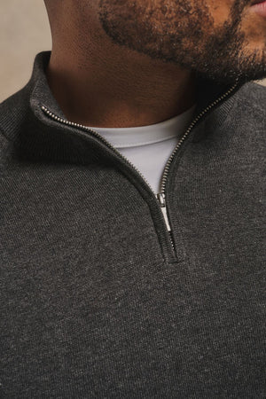 Pure Cotton Knitted Half Zip Neck Sweater in Anthracite