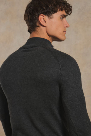 Pure Cotton Knitted Half Zip Neck Sweater in Anthracite